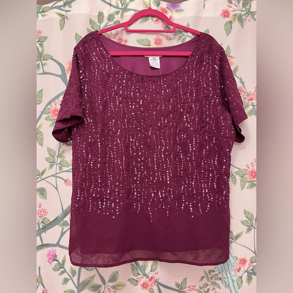 Roaman's Tops - Burgundy Roaman’s sequin top 20W